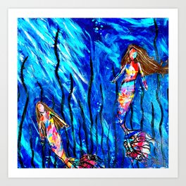 Mermaid Friends Art Print