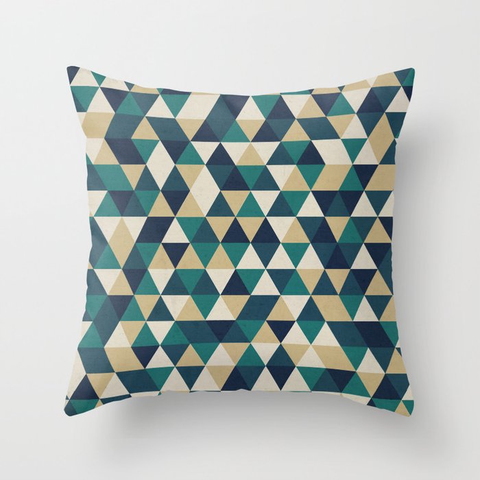 Foggy Petrol and Blue - Hipster Geometric Triangle Pattern Throw Pillow