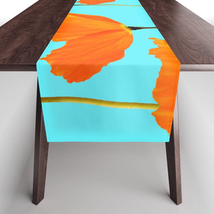 Poppies On A Turquoise Background #decor #society6 #buyart Table Runner