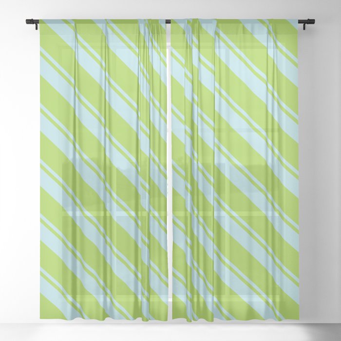 Powder Blue and Green Colored Lines Pattern Sheer Curtain