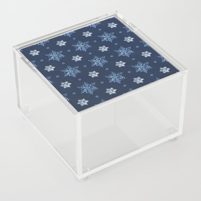 Christmas Pattern Navy Blue Snowflake Floral Acrylic Box