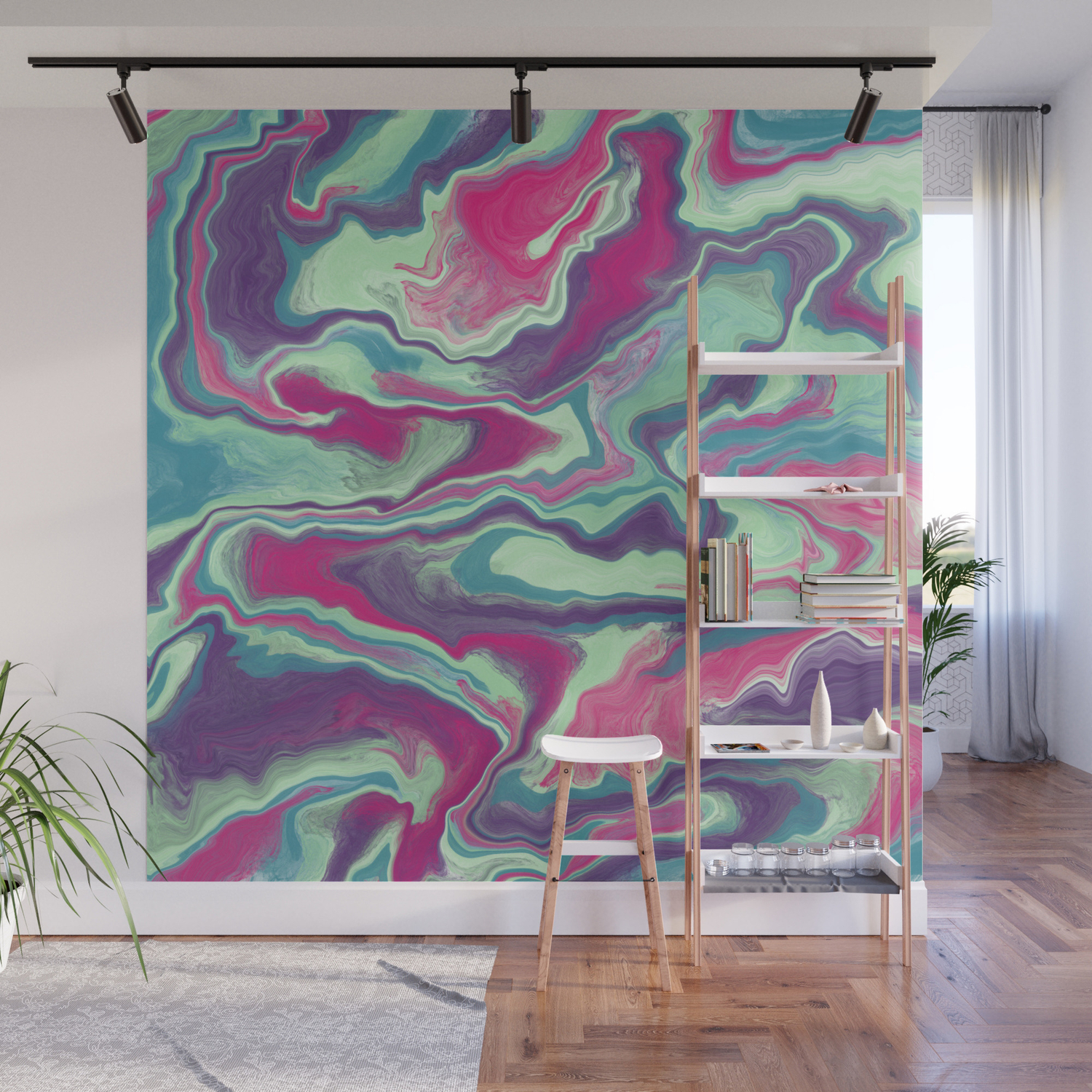 Marbling Green Pink Purple Abstract Art Digital Painting Home