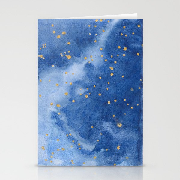 Blue and Gold Starry Night, Summer Stargazing Collection Stationery Cards
