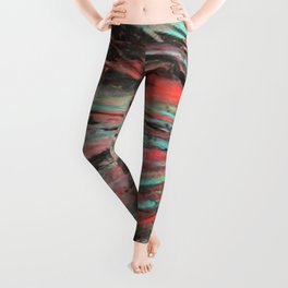 Black Abstract with splashes of Ted and Teal Painting Leggings