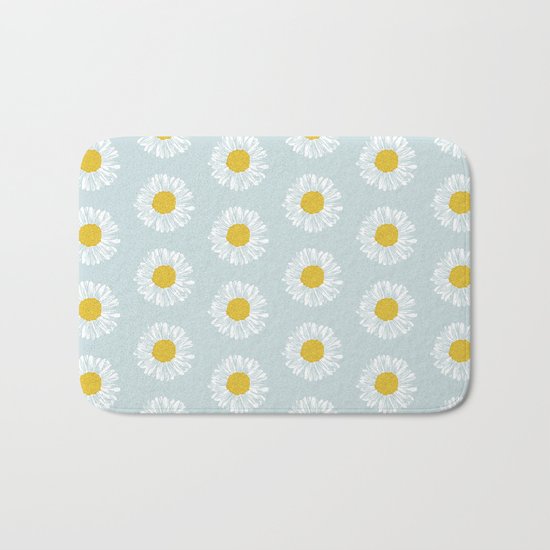 Daisy pattern basic flowers floral blossom botanical print charlotte winter Bath Mat