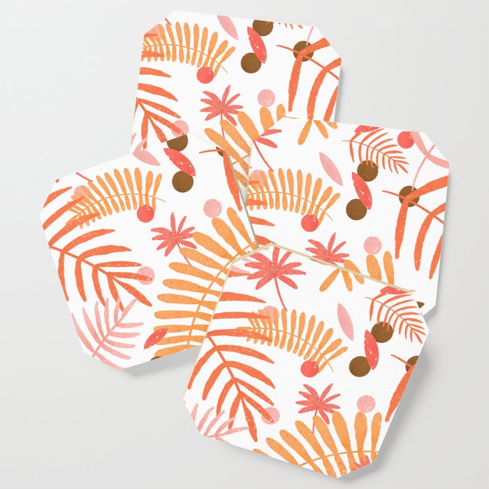 Orange tropical ferns pattern Coaster
