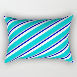 [ Thumbnail: Vibrant Dark Salmon, Powder Blue, Blue, White & Dark Turquoise Colored Lined Pattern Rectangular Pillow ]