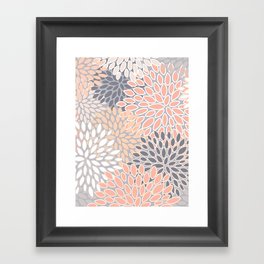 Flowers Abstract Print, Coral, Peach, Gray Framed Art Print