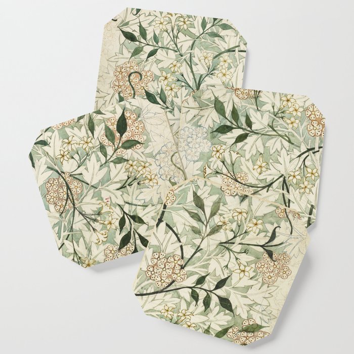 Shabby vintage ivory green rustic floral pattern Coaster