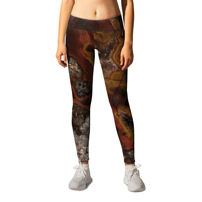 Twisted patterns of brown, red and beige stone Leggings