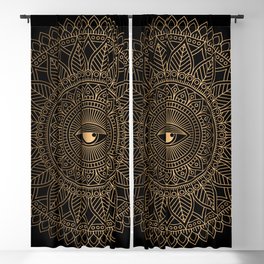 Luxury Ornamental Golden Eye Mandala On Black Blackout Curtain