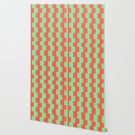 Cilla - Geometric Colorful Retro Stripes in Red and Green Wallpaper