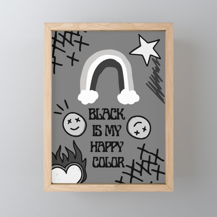 Black Is My Happy Color - Pop punk art Framed Mini Art Print