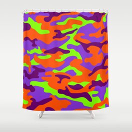 Camouflage Pattern Neon Green Orange Purple Light Purple Shower Curtain