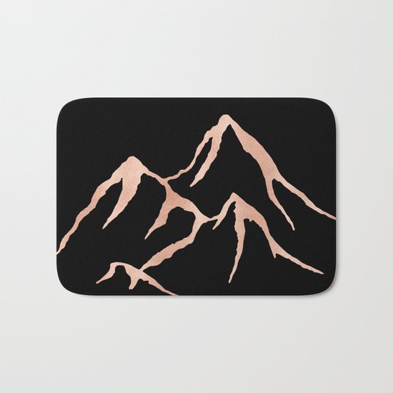 MOUNTAINS Rose Gold on Black Bath Mat