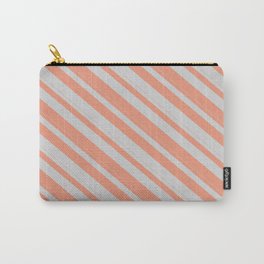 [ Thumbnail: Light Gray & Dark Salmon Colored Lines/Stripes Pattern Carry-All Pouch ]