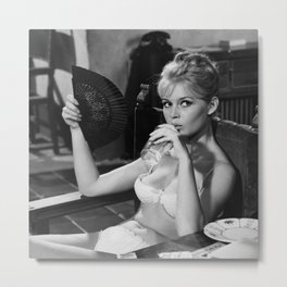 Brigitte Bardot Drinking and Smoking a Cigarette black and white photography / art photograph Metal Print