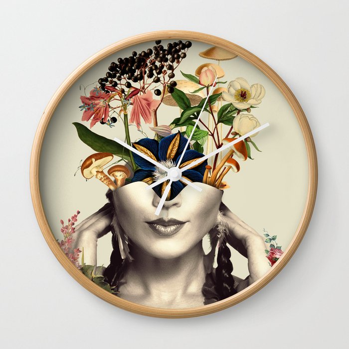 Bloom Floral and Mashroom Face Wall Clock
