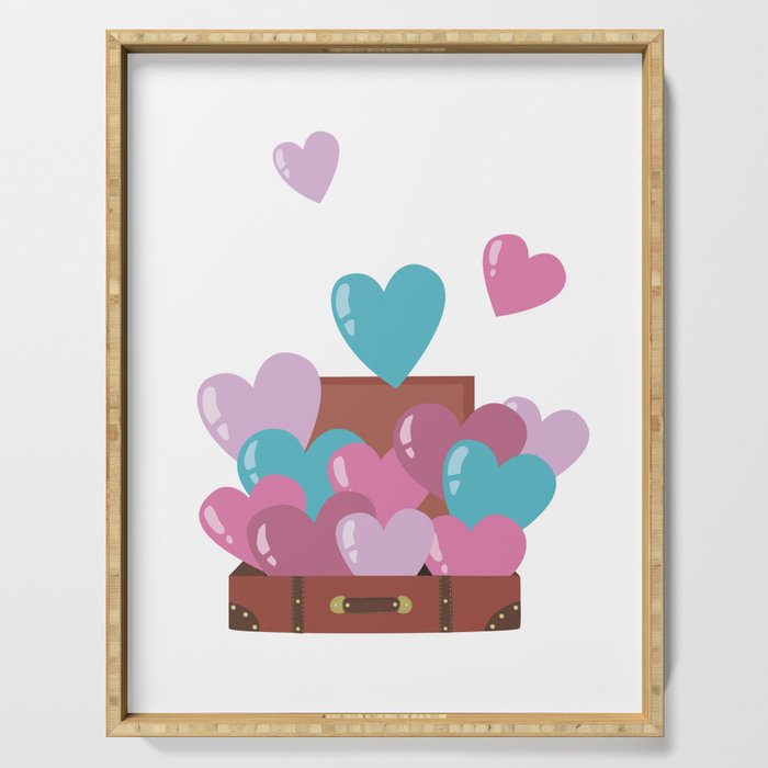 Heart balloons fly out of the suitcase Serving Tray
