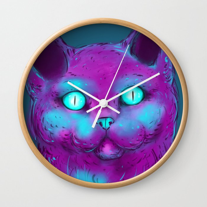 Violet neon Cat Wall Clock