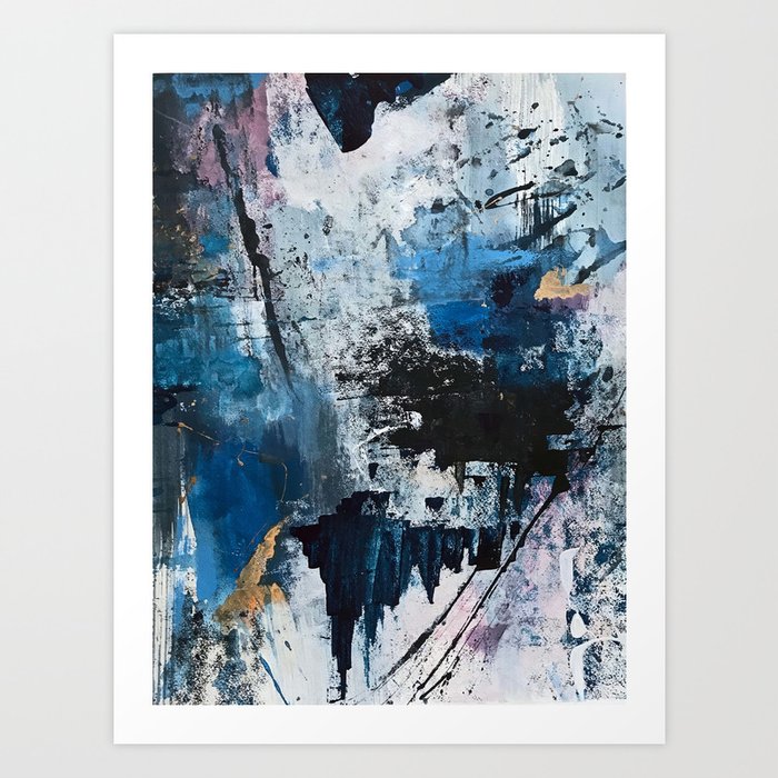 Breathe: colorful abstract in black, blue, purple, gold and white Art Print