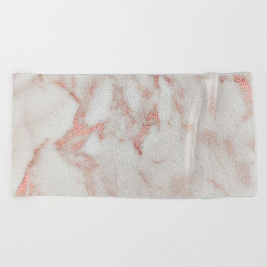 Marble - Metallic Blush Pink and White Marble by Nature Magick Beach Towel