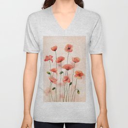 Poppies Watercolor  V Neck T Shirt