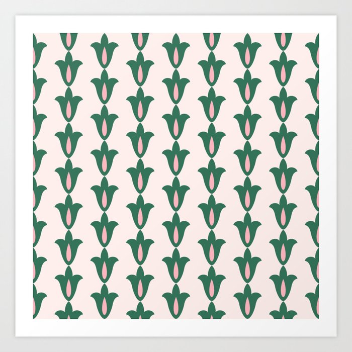 Retro Green Floral Pattern Art Print