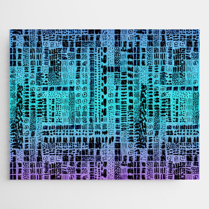 turquoise and purple ink marks hand-drawn collection Jigsaw Puzzle