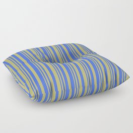[ Thumbnail: Dark Khaki & Royal Blue Colored Striped Pattern Floor Pillow ]