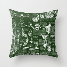 Da Vinci's Anatomy Sketchbook // Myrtle Green Throw Pillow