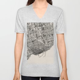 Toronto, Canada - Black and White Map of the city V Neck T Shirt