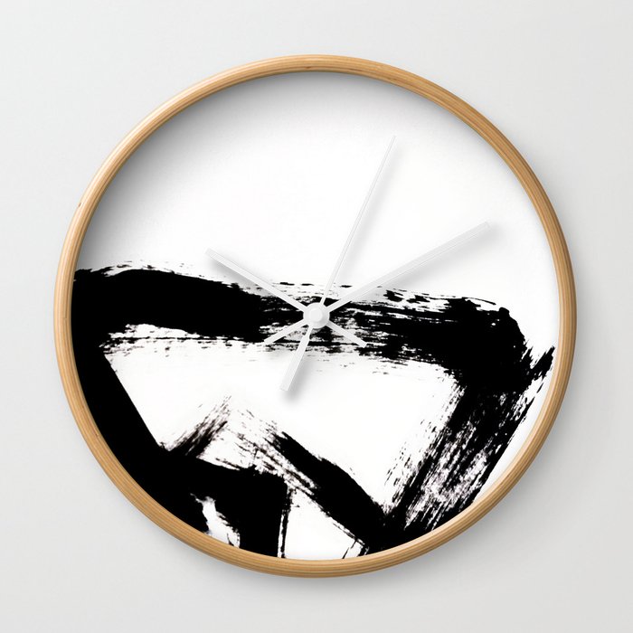 Brushstroke 8 A Simple Abstract Black And White India Ink Piece Wall Clock By Blushingbrushstudio