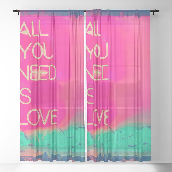 All we need is love and mojitos pink, dreams, pastel, love, cute,  Sheer Curtain