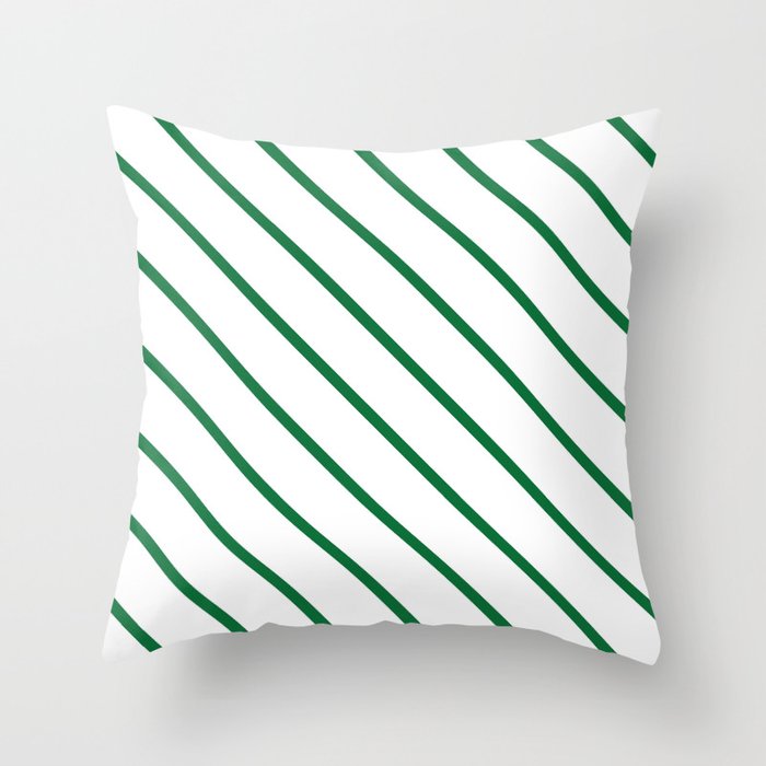 Diagonal Lines (Dark Green & White Pattern) Throw Pillow