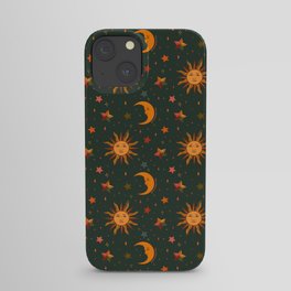 Folk Moon and Star Print in Teal iPhone Case
