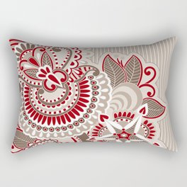 Paisley Ornament Beige and Red Rectangular Pillow