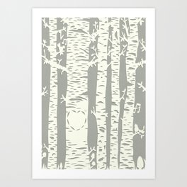 Birch Tree With Carved Heart - Papercut Design Art Print | Nurserywalldecor, Birchtree, Childrenspicture, Artsandcrafts, Folkart, Cute, Paper, Collage, Songbird, Heart 