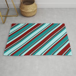 [ Thumbnail: Maroon, Dark Cyan & Turquoise Colored Pattern of Stripes Rug ]