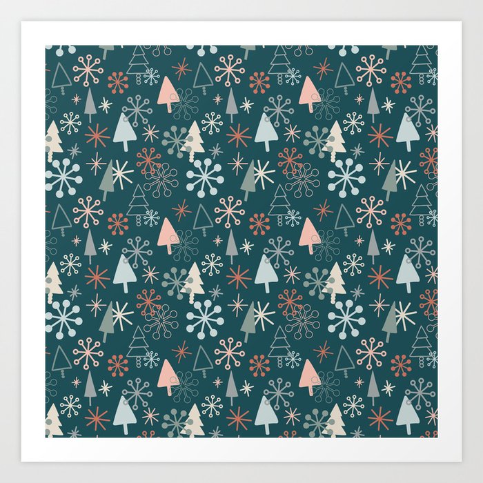 Boho Christmas Tree Pattern Art Print