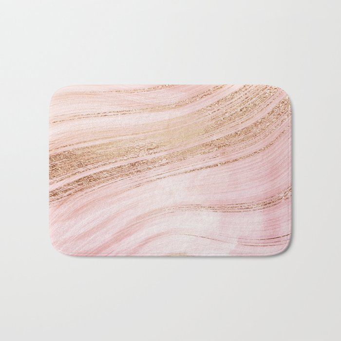 Blush Pink And Gold Mermaid Marble Waves Bath Mat