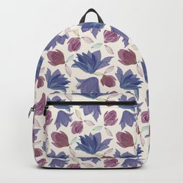 hello magnolia 1 Backpack | Handdrawn, Feminine, Brightcolour, Floral, Vectorpatterns, Pattern, Interior, Summer, Botanical, Blue 