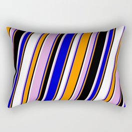 [ Thumbnail: Eye-catching Plum, Blue, Dark Orange, Black & White Colored Stripes/Lines Pattern Rectangular Pillow ]