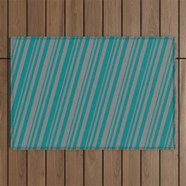[ Thumbnail: Teal and Gray Colored Striped Pattern Outdoor Rug ]