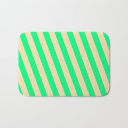 [ Thumbnail: Green and Tan Colored Pattern of Stripes Bath Mat ]