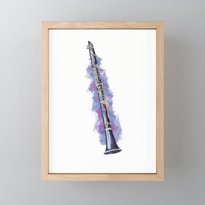 Clarinet Pen & Ink Drawing Framed Mini Art Print