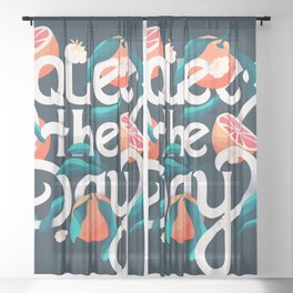 Squeeze the day lettering illustration with oranges on dark blue background VECTOR Sheer Curtain