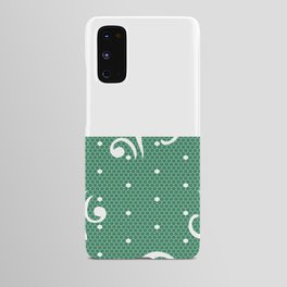White Floral Curls Lace Horizontal Split on Christmas Green Android Case