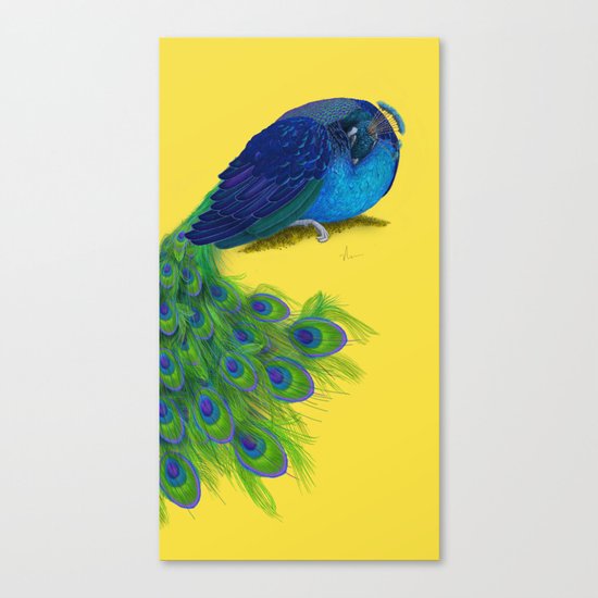 The Beauty That Sleeps - Vertical Peacock Painting Canvas Print