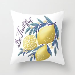 Be Fruitful Lettering & Lemon Illustration Throw Pillow